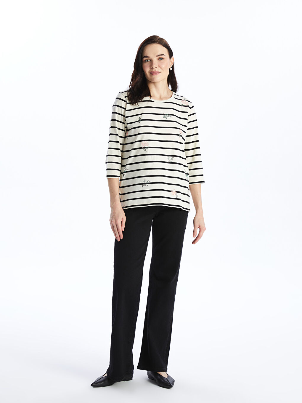 Crew Neck Striped Women's T-Shirt -S4GF39Z8-LEG
