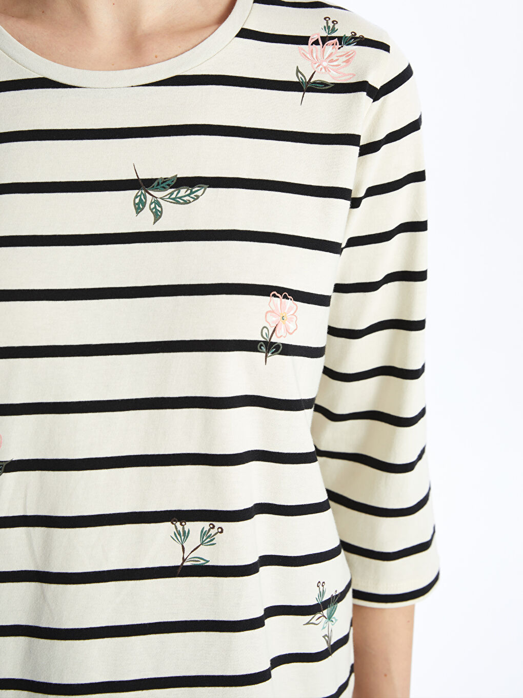 Crew Neck Striped Women's T-Shirt -S4GF39Z8-LEG