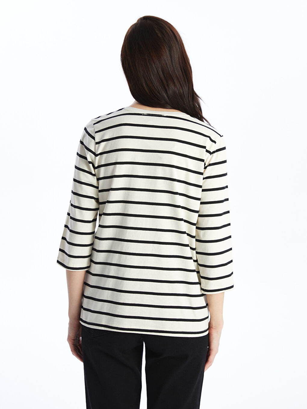 Crew Neck Striped Women's T-Shirt -S4GF39Z8-LEG