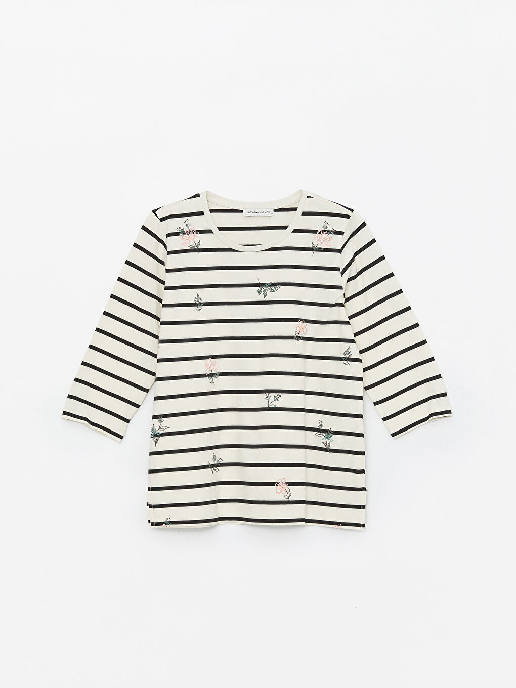 Crew Neck Striped Women's T-Shirt -S4GF39Z8-LEG