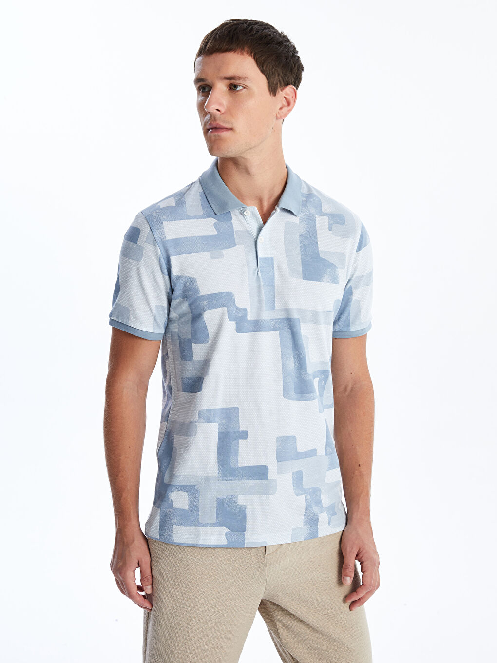 Polo Neck Patterned Short Sleeve Men's T-Shirt