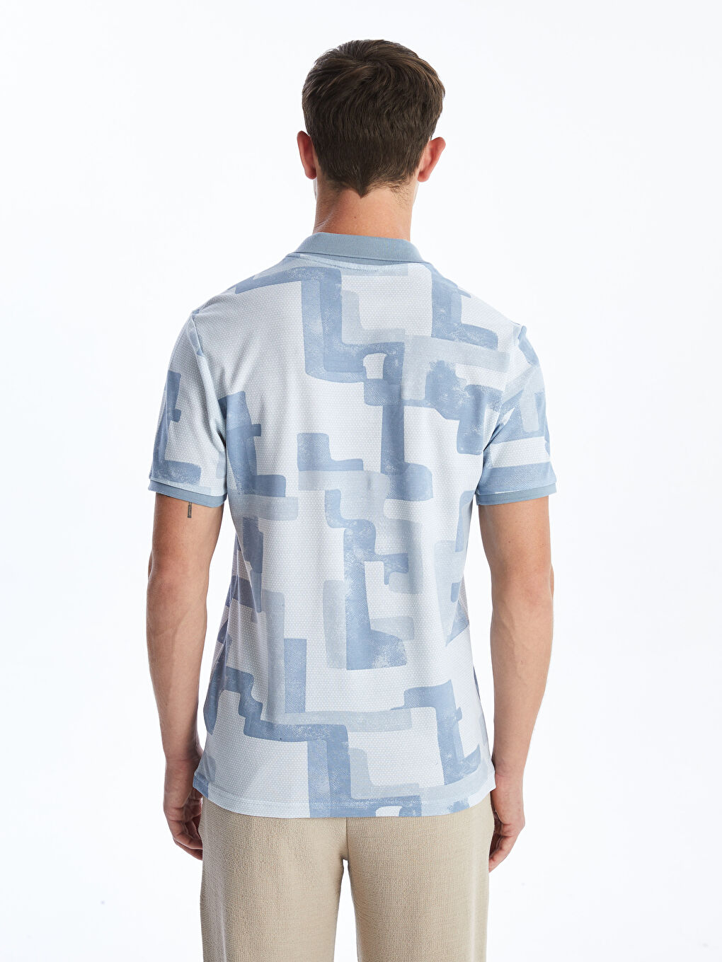 Polo Neck Patterned Short Sleeve Men's T-Shirt-3