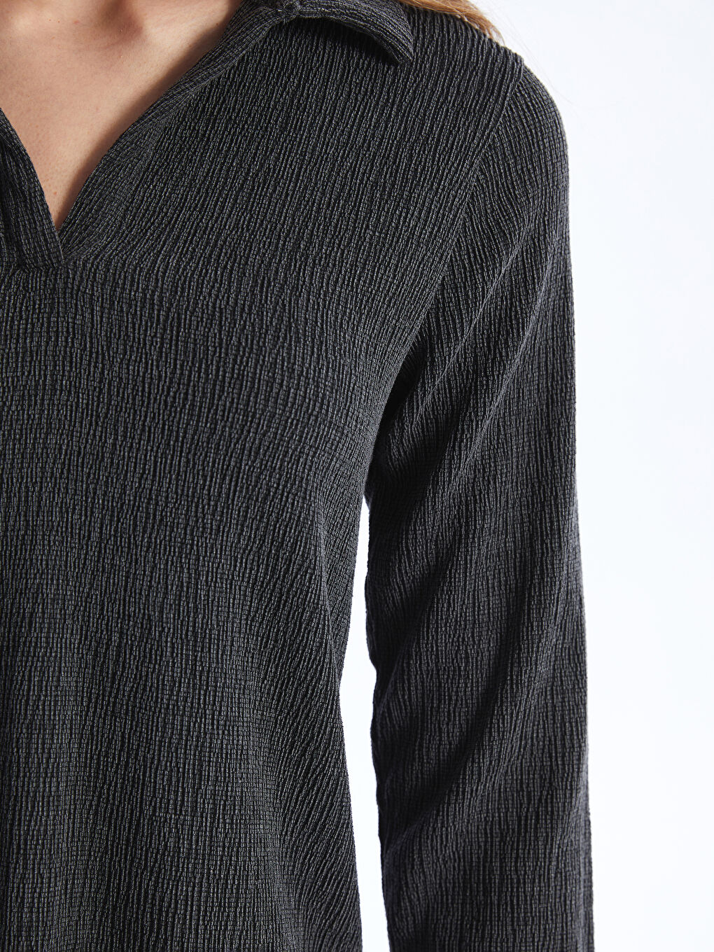 Polo Neck Regular Long Sleeve Women's T-shirt -S4GG01Z8-CVL