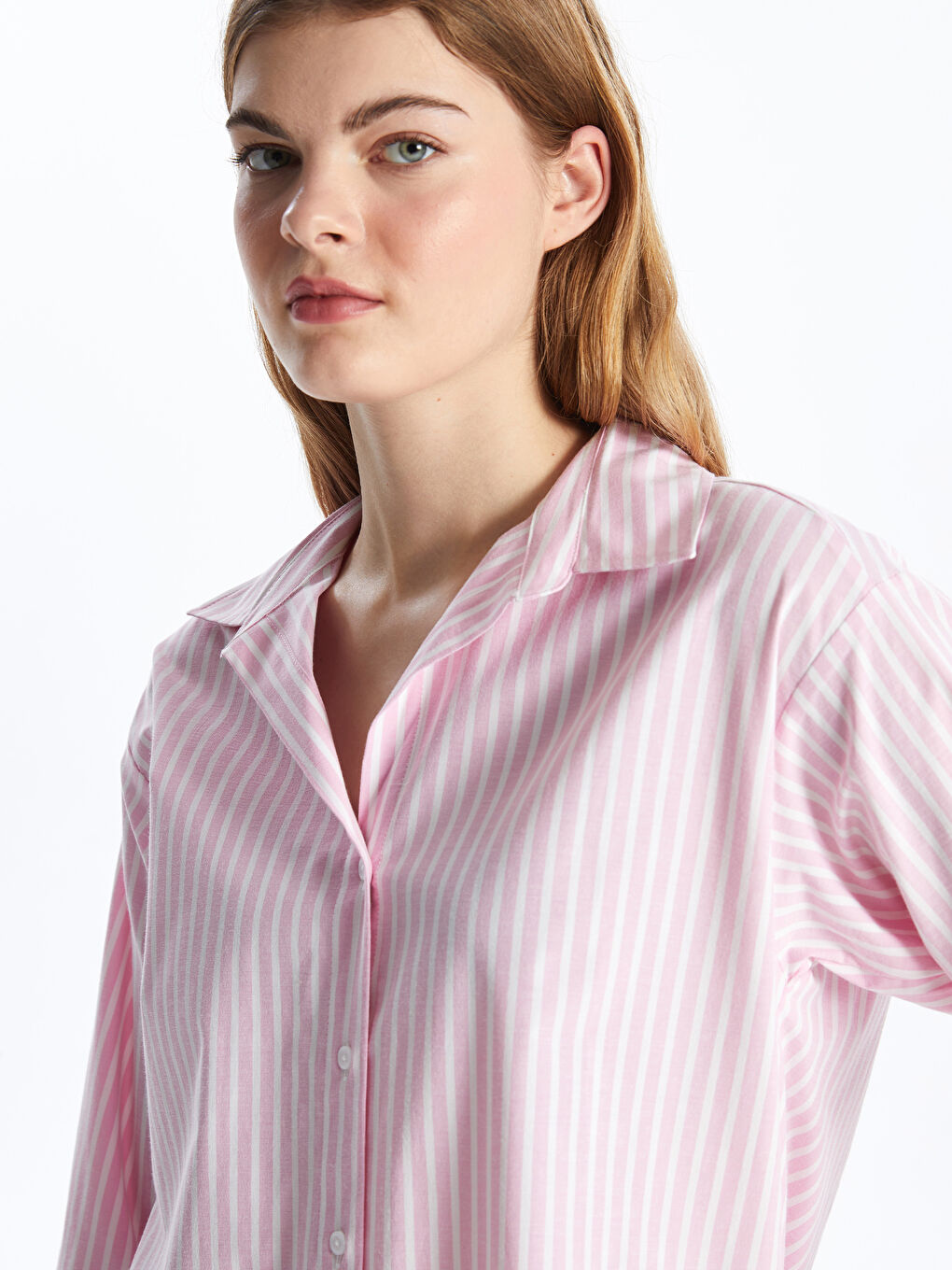 LCW Vision Pembe Çizgili Oversize Poplin Kadın Gömlek - 2