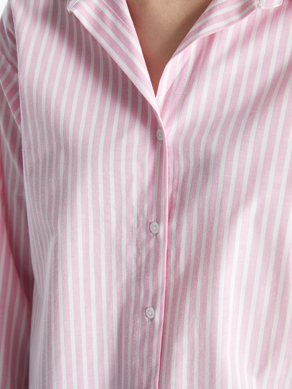LCW Vision Pembe Çizgili Oversize Poplin Kadın Gömlek - 3