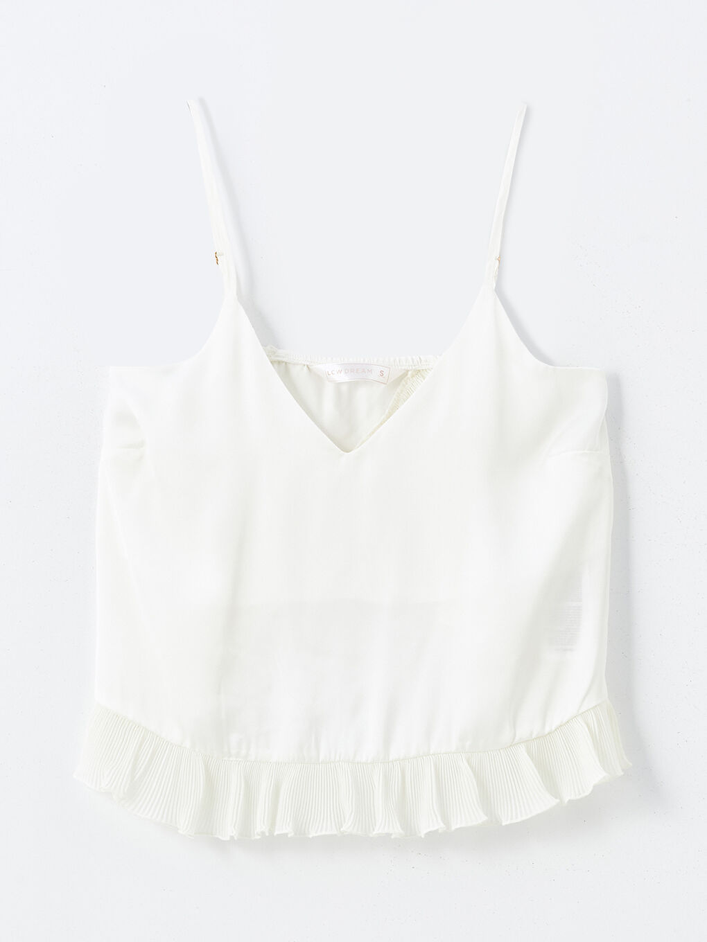 Ekru V Yaka Askılı Saten Kadın Pijama Üst