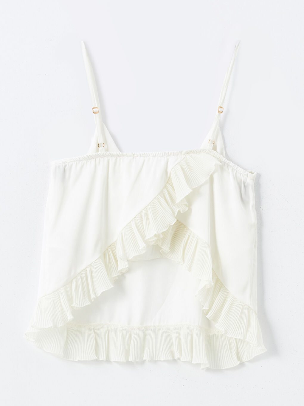 Ekru V Yaka Askılı Saten Kadın Pijama Üst-1