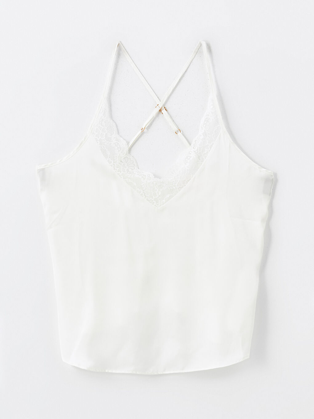 Ekru V Yaka Dantel Detaylı Kadın Pijama Üstü