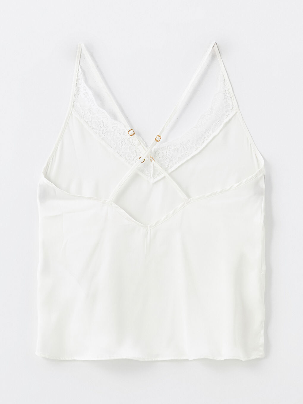 Ekru V Yaka Dantel Detaylı Kadın Pijama Üstü-1