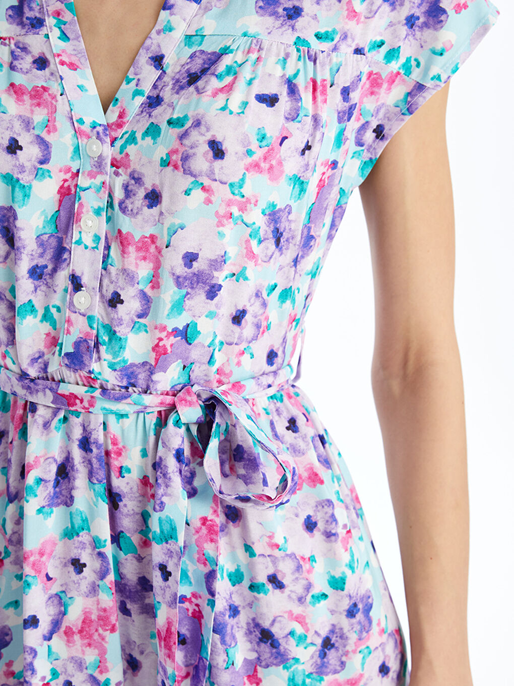 Notch Neck Patterned Short Sleeve Women's Dress-3