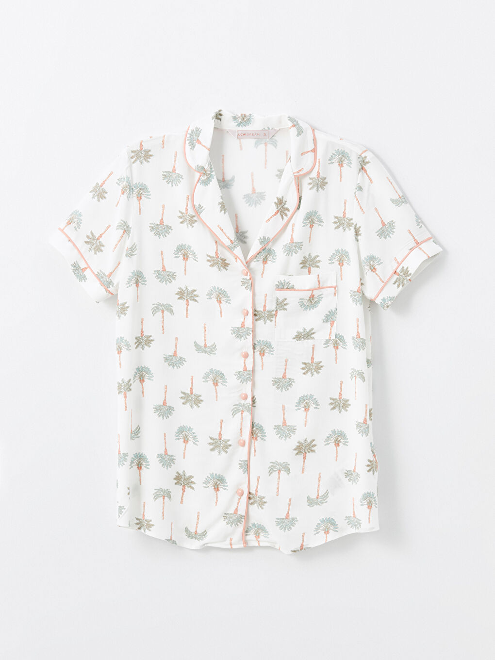 Ekru Gömlek Yaka Çiçekli Kadın Pijama Üstü