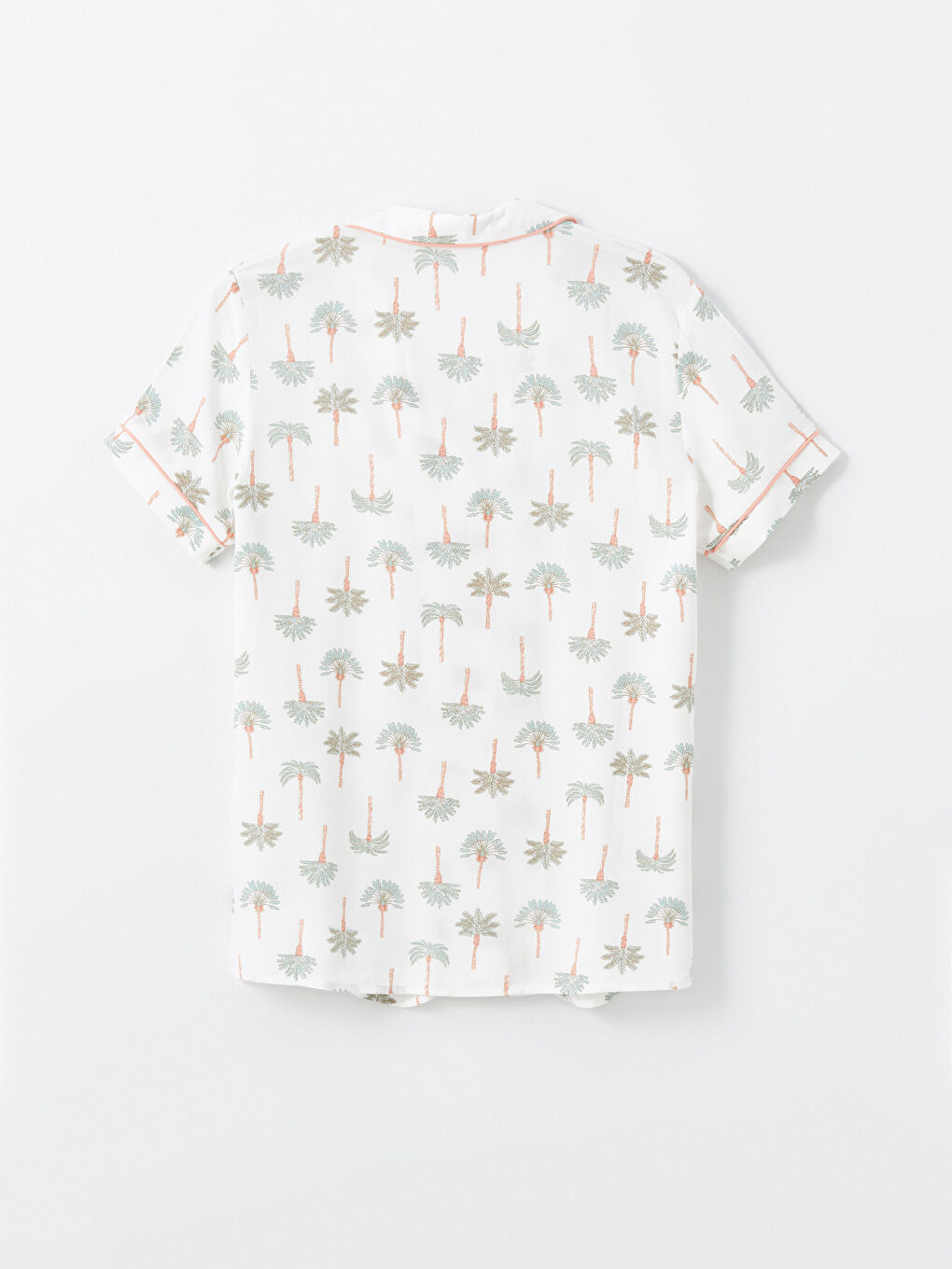 Ekru Gömlek Yaka Çiçekli Kadın Pijama Üstü-1