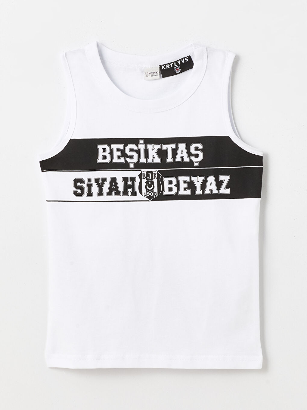 Beyaz Bisiklet Yaka Beşiktaş Baskılı Erkek Çocuk Atlet
