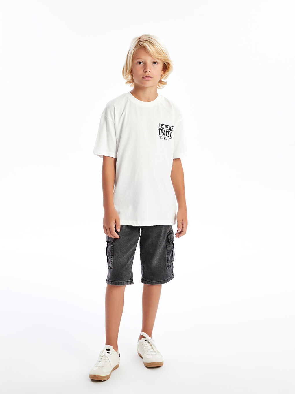 LCW Kids Ekru Oversize Bisiklet Yaka Erkek Çocuk Tişört - 2