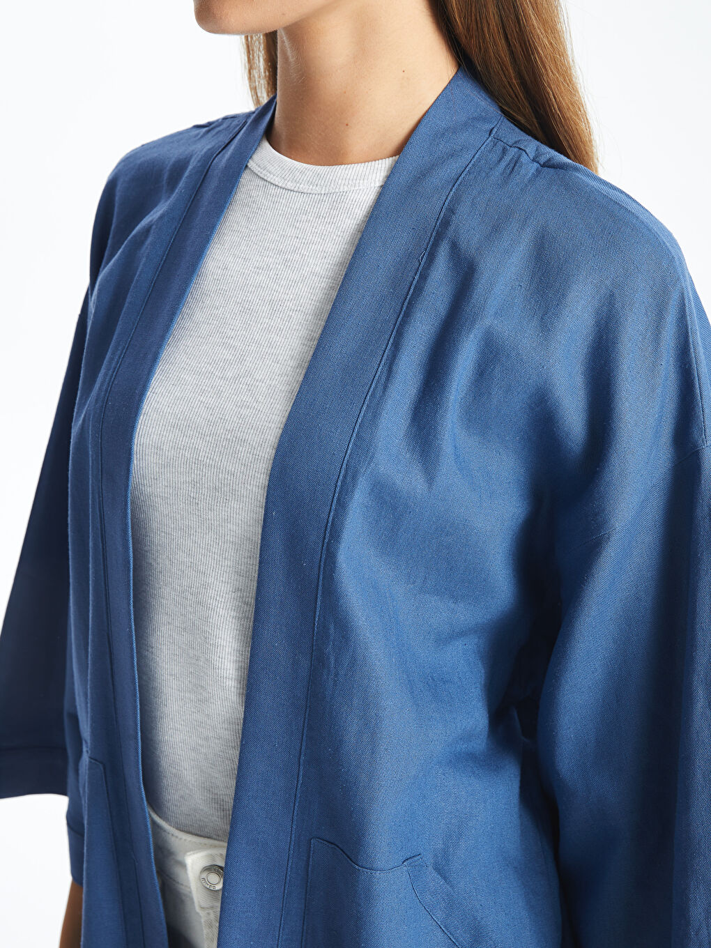 LCW Vision Şal Yaka Oversize Keten Karışımlı Kadın Kimono -S4GJ58Z8-H7X