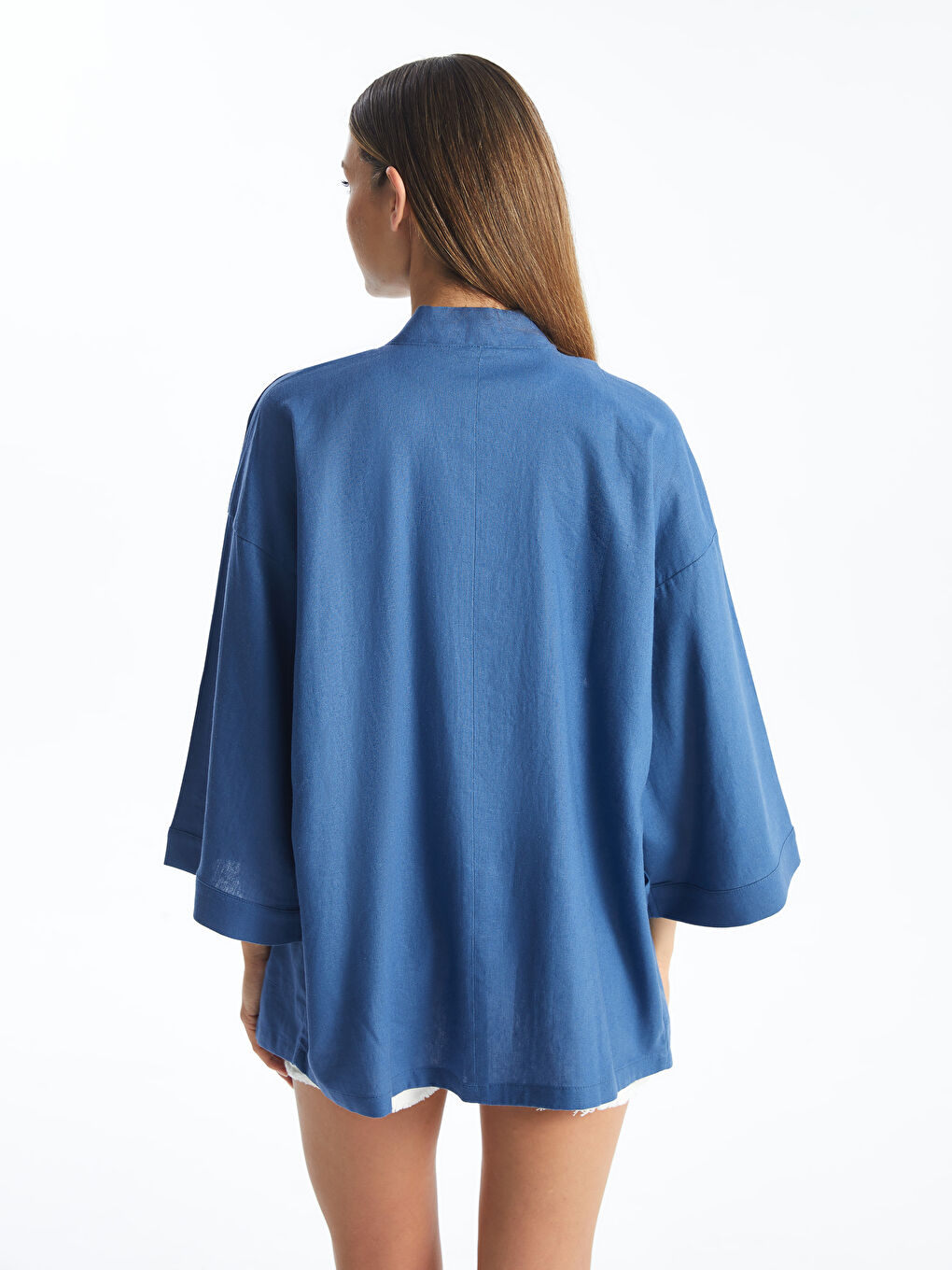 LCW Vision Şal Yaka Oversize Keten Karışımlı Kadın Kimono -S4GJ58Z8-H7X