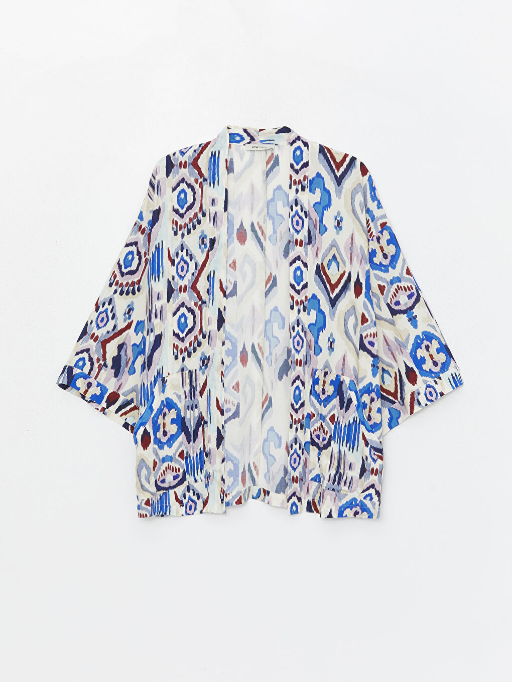 Shawl Collar Patterned Oversize Linen-Look Women's Kimono -S4GJ59Z8-LT4