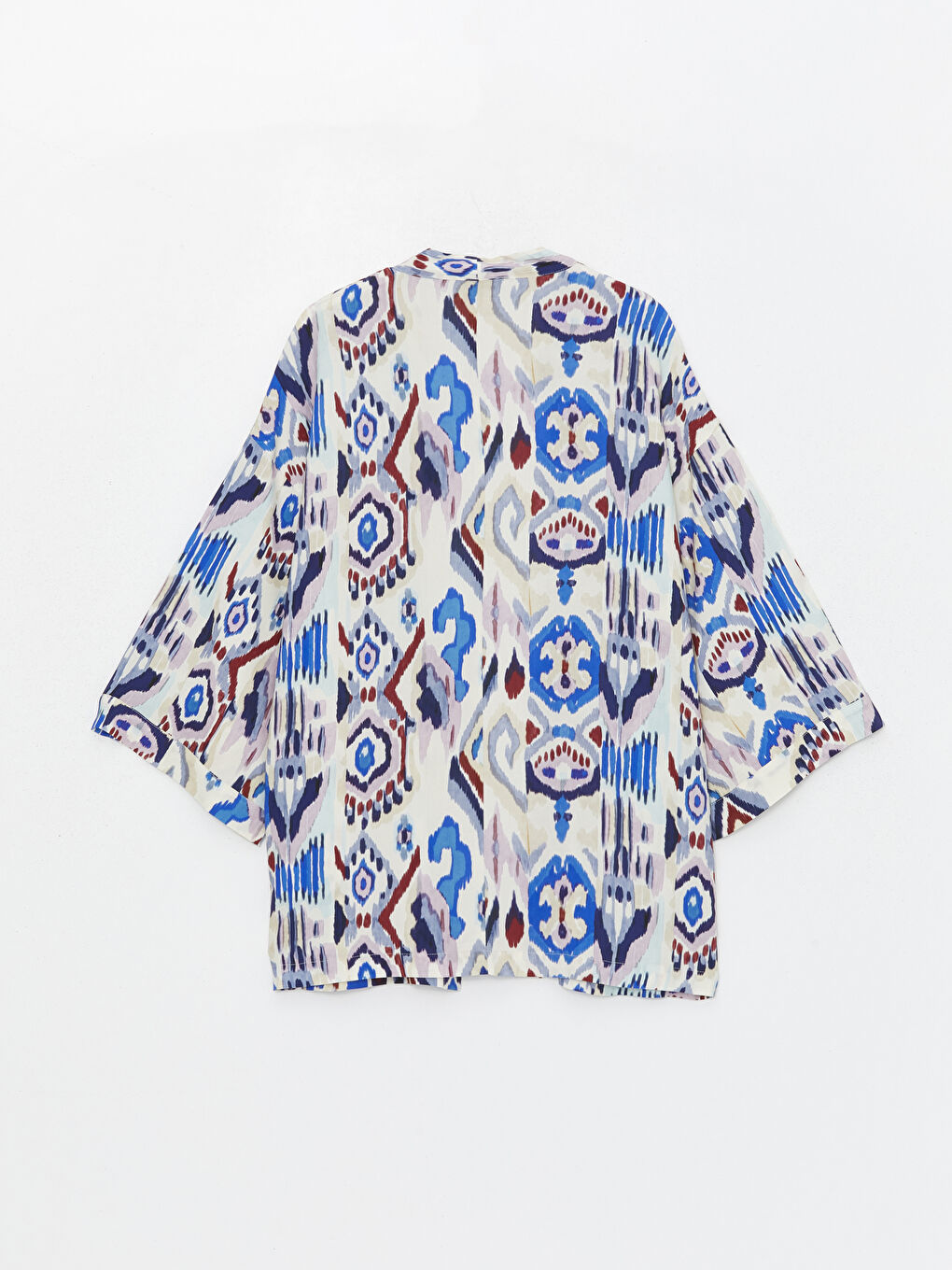Shawl Collar Patterned Oversize Linen-Look Women's Kimono -S4GJ59Z8-LT4