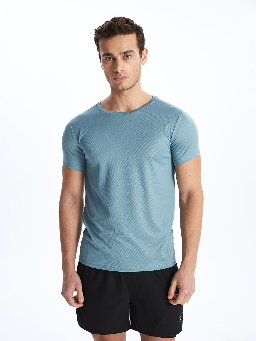 Mavi Bisiklet Yaka Kısa Kollu Erkek Spor Dokulu Tişört-1