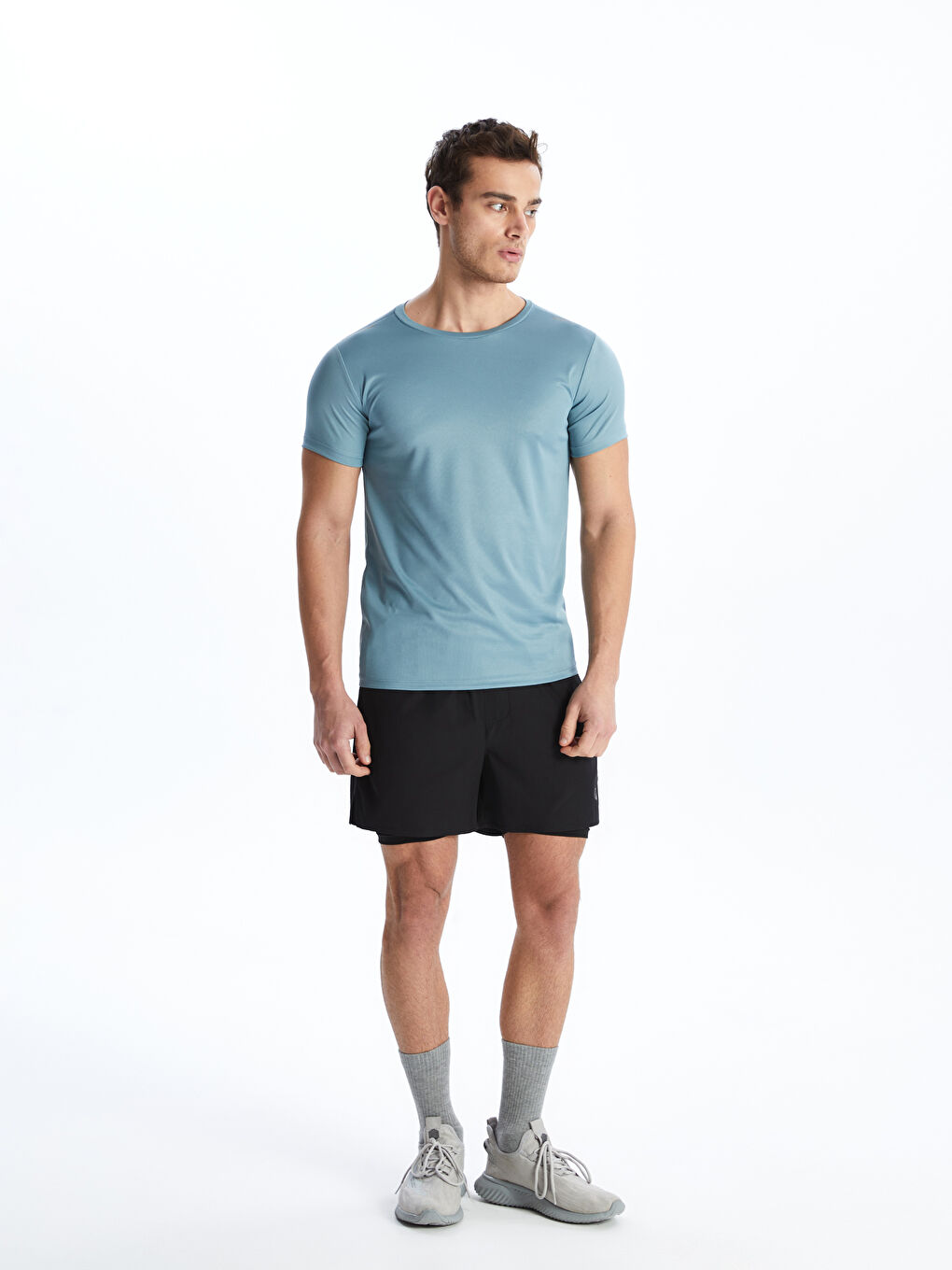 Mavi Bisiklet Yaka Kısa Kollu Erkek Spor Dokulu Tişört-2