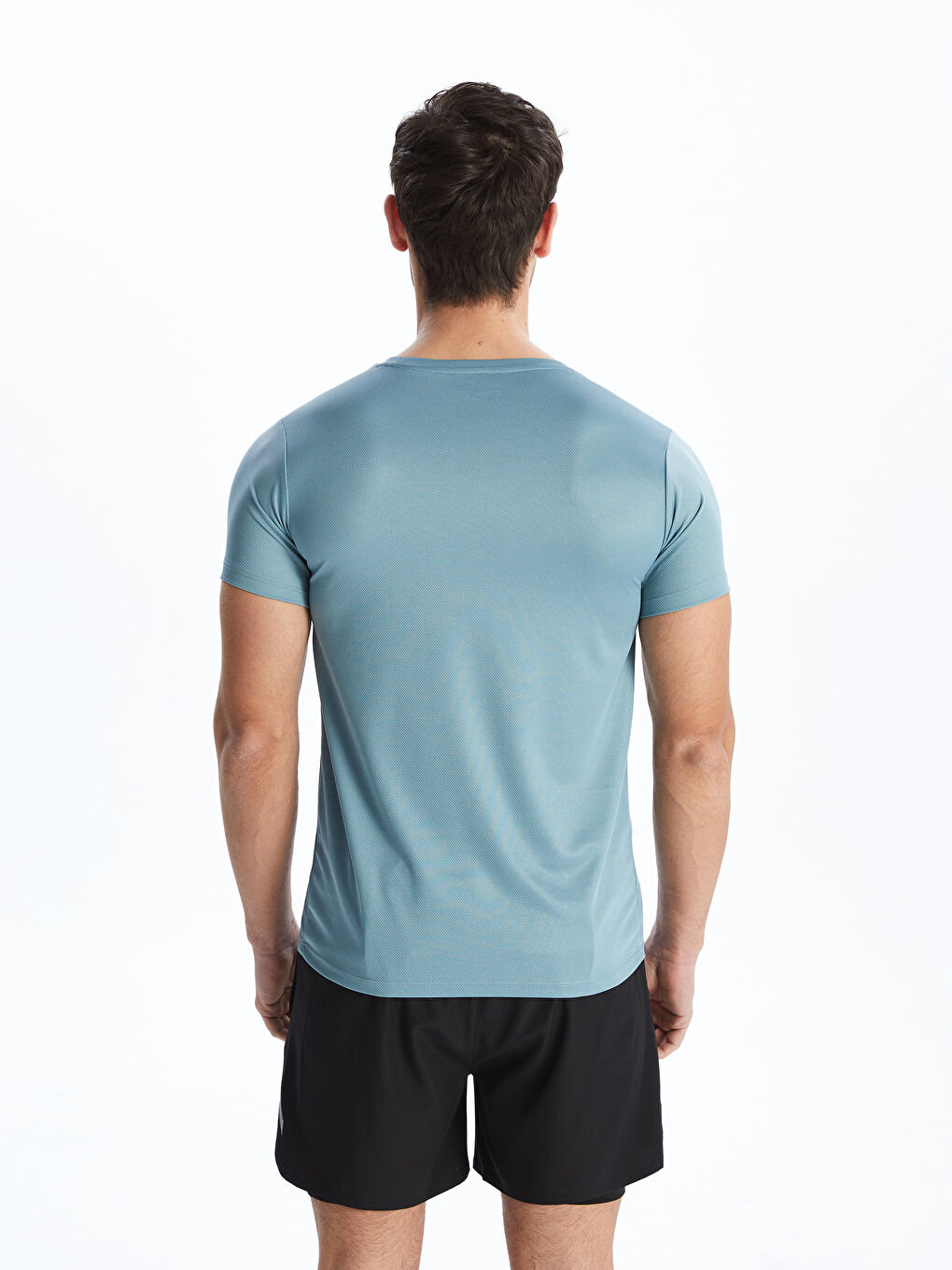 Mavi Bisiklet Yaka Kısa Kollu Erkek Spor Dokulu Tişört-4