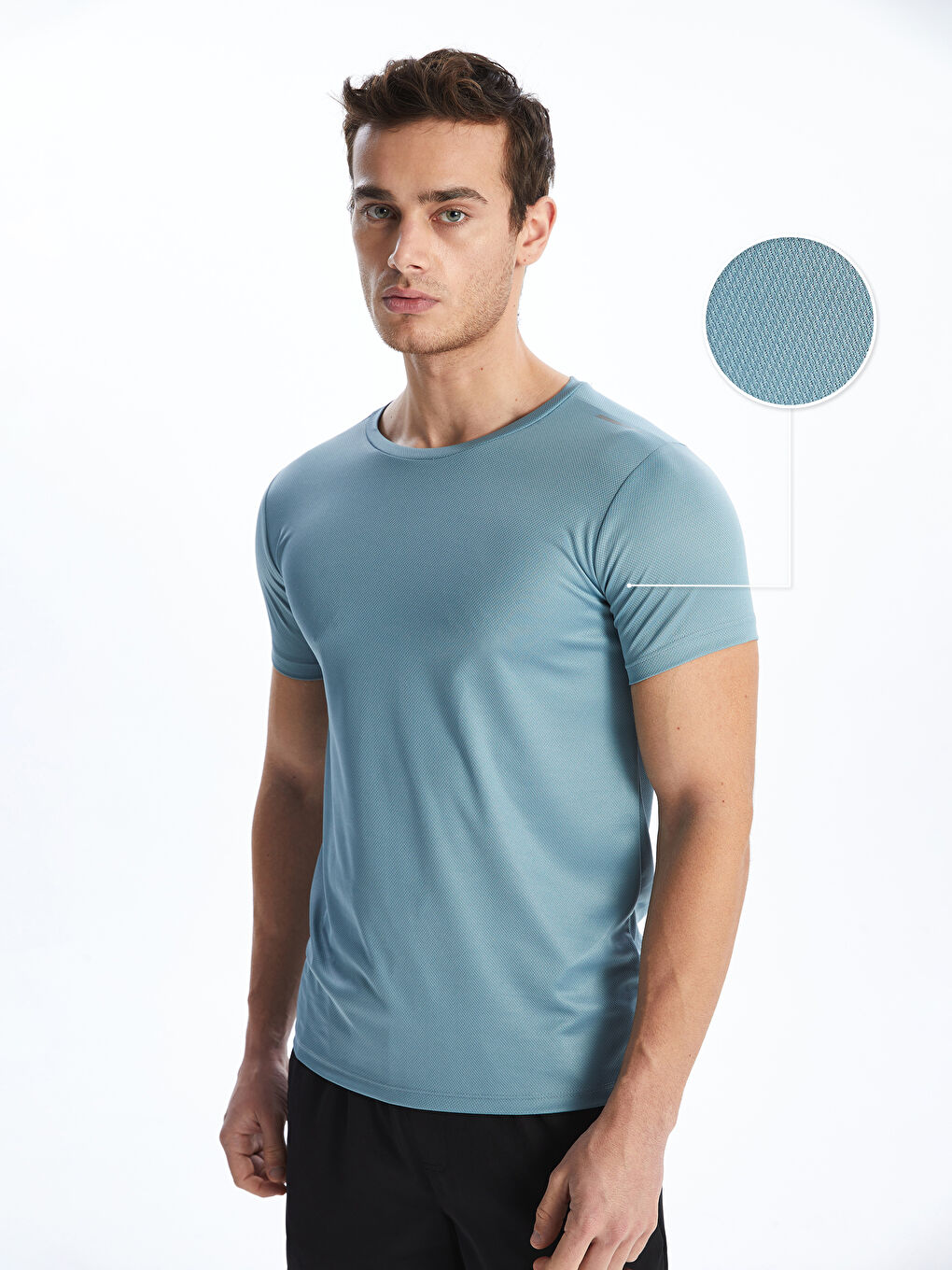 Mavi Bisiklet Yaka Kısa Kollu Erkek Spor Dokulu Tişört