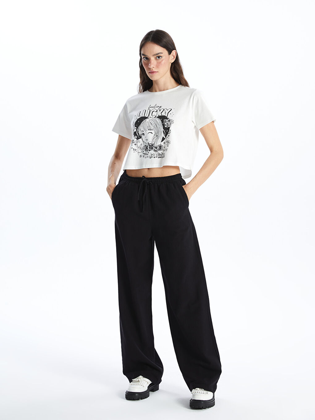 XSIDE Crew Neck Printed Short Sleeve Women's Crop Top -S4GJ86Z8-R9J