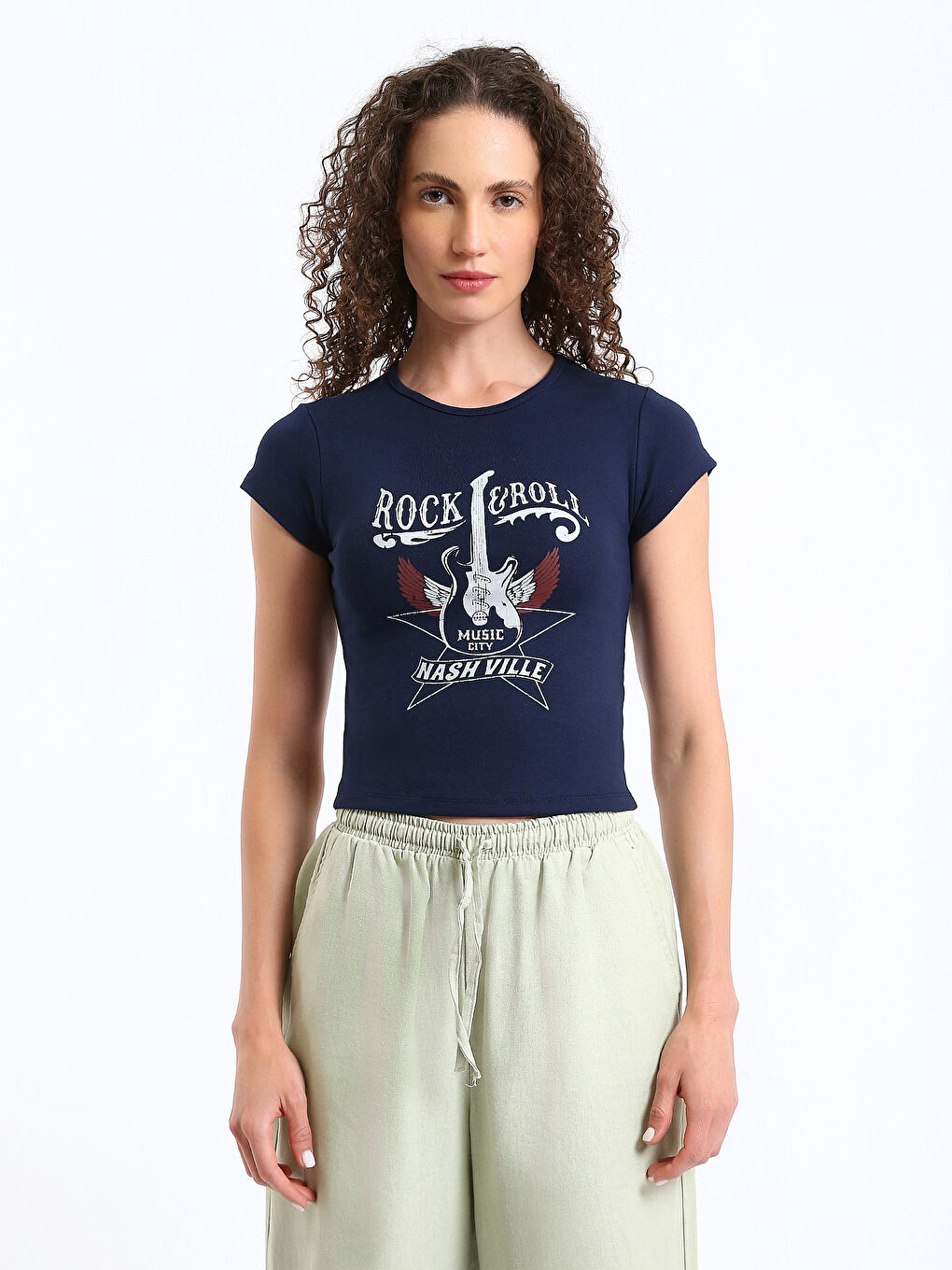 XSIDE Crew Neck Printed Short Sleeve Women's Crop Top -S4GJ98Z8-HFH