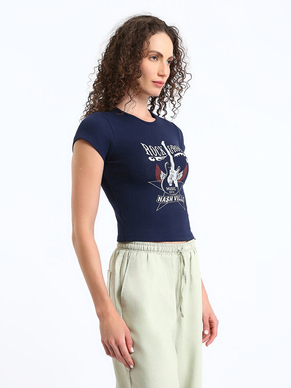 XSIDE Crew Neck Printed Short Sleeve Women's Crop Top -S4GJ98Z8-HFH