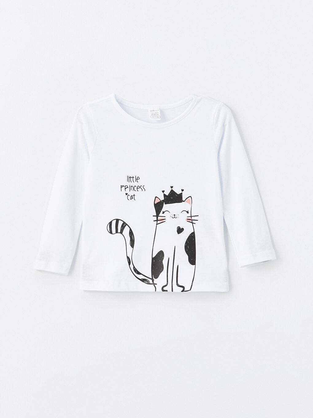 Beyaz Bisiklet Yaka Baskılı Uzun Kollu Kız Bebek Pijama Üst