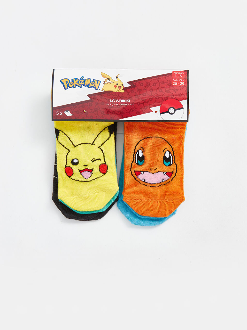 Karışık Pikachu Desenli Erkek Çocuk Patik Çorap 5'li-1