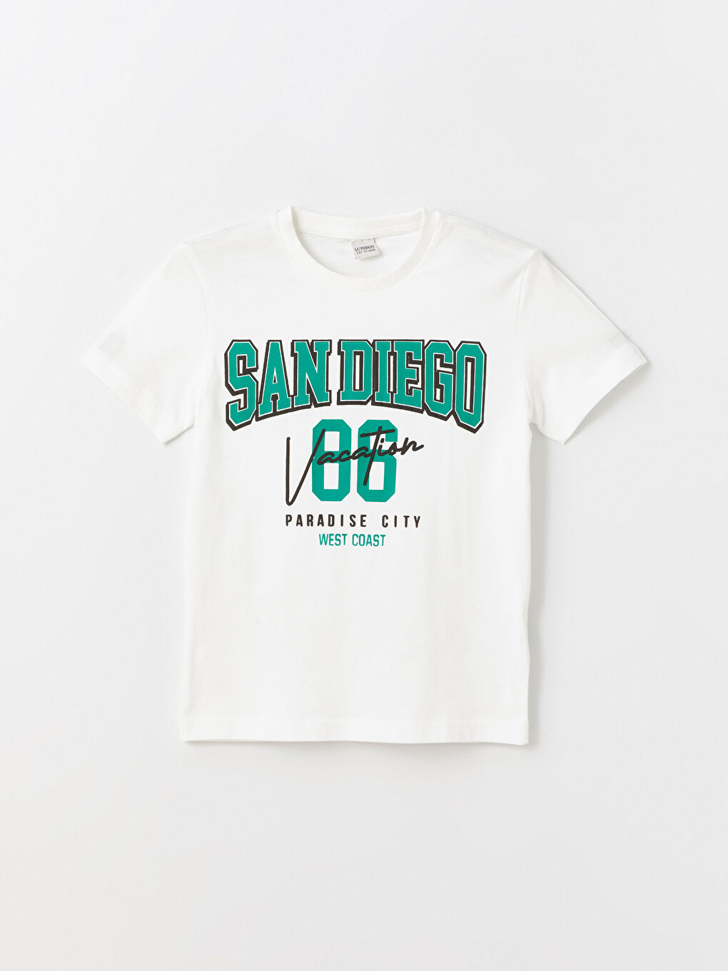 Ekru Bisiklet Yaka Baskılı Kısa Kollu Erkek Çocuk Tişört ve Şort-1