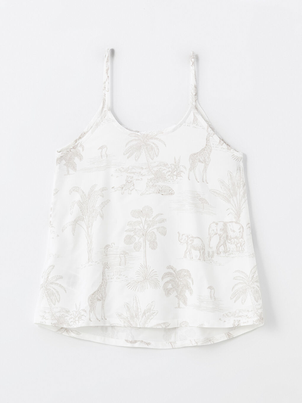 Ekru U Yaka Desenli Askılı Kadın Pijama Üst-1