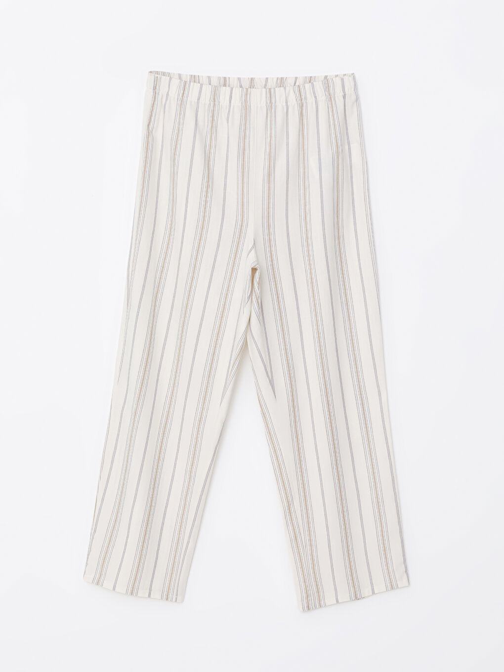 Ekru Desenli Keten Karışımlı Kadın Pijama Alt