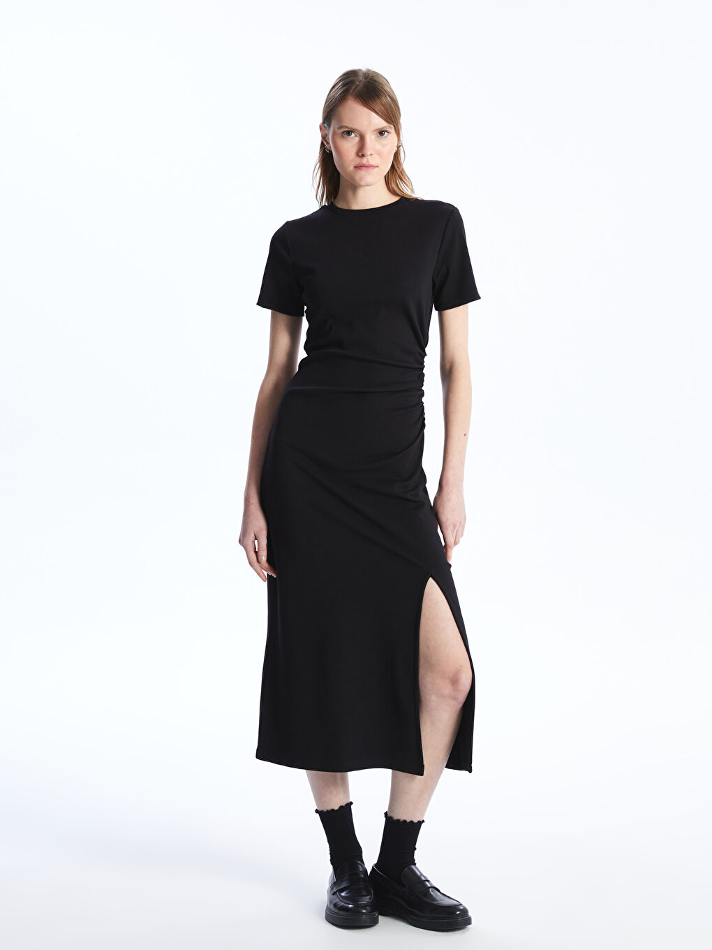 Crew Neck Plain Short Sleeve Women's Dress -S4GL16Z8-CVL