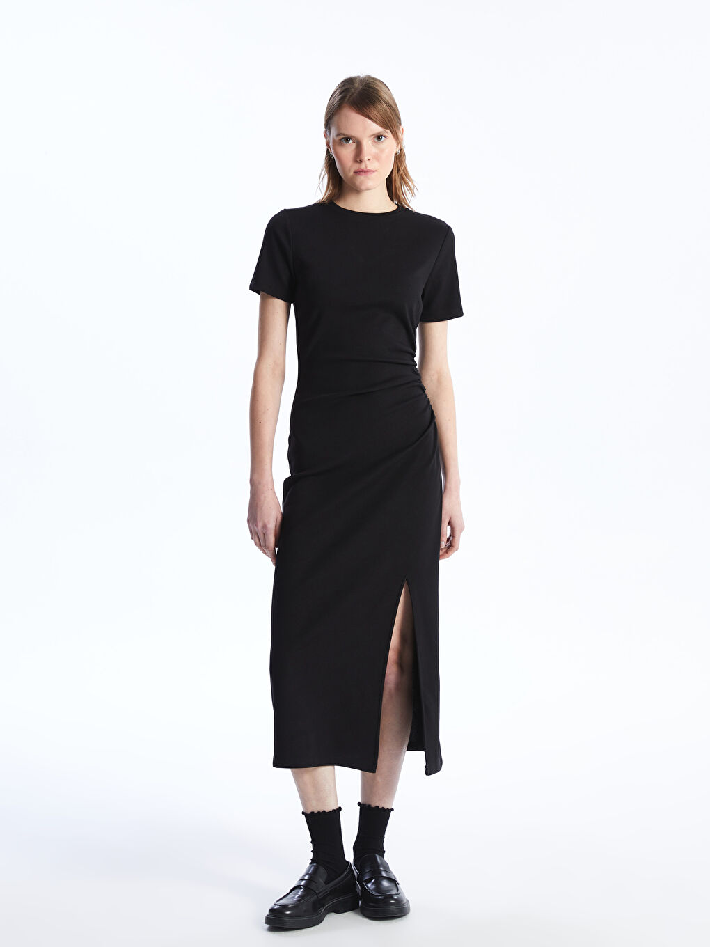 Crew Neck Plain Short Sleeve Women's Dress -S4GL16Z8-CVL