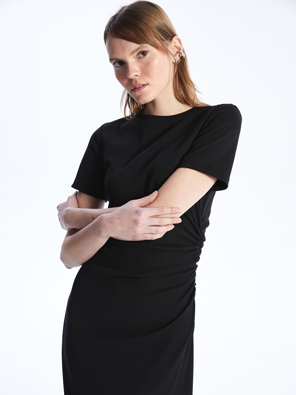 Crew Neck Plain Short Sleeve Women's Dress -S4GL16Z8-CVL
