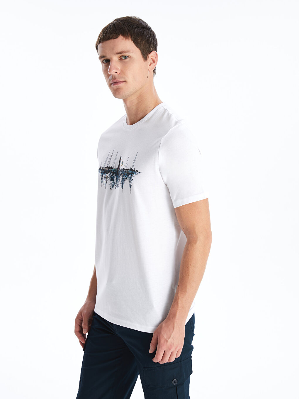 Crew Neck Short Sleeve Printed Combed Cotton Men's T-shirt -S4GL19Z8-Q6K