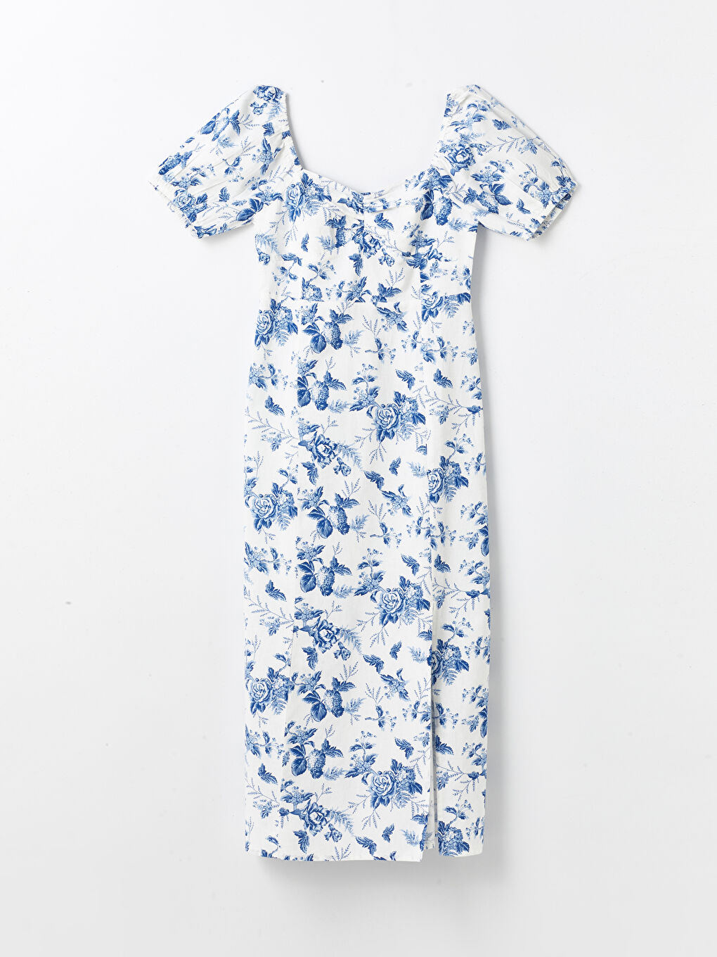 LCW Vision Square Collar Floral Short Sleeve Linen Blend Women's Dress -S4GL26Z8-LRA