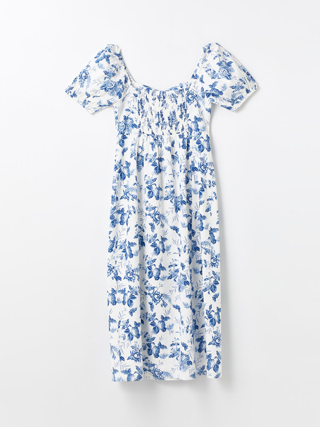 LCW Vision Square Collar Floral Short Sleeve Linen Blend Women's Dress -S4GL26Z8-LRA