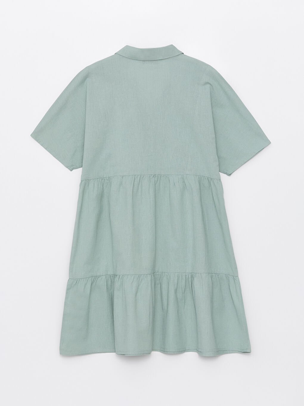 Платье из льняной смеси с отложным воротником, однотонное, с коротким рукавом для женщин-6