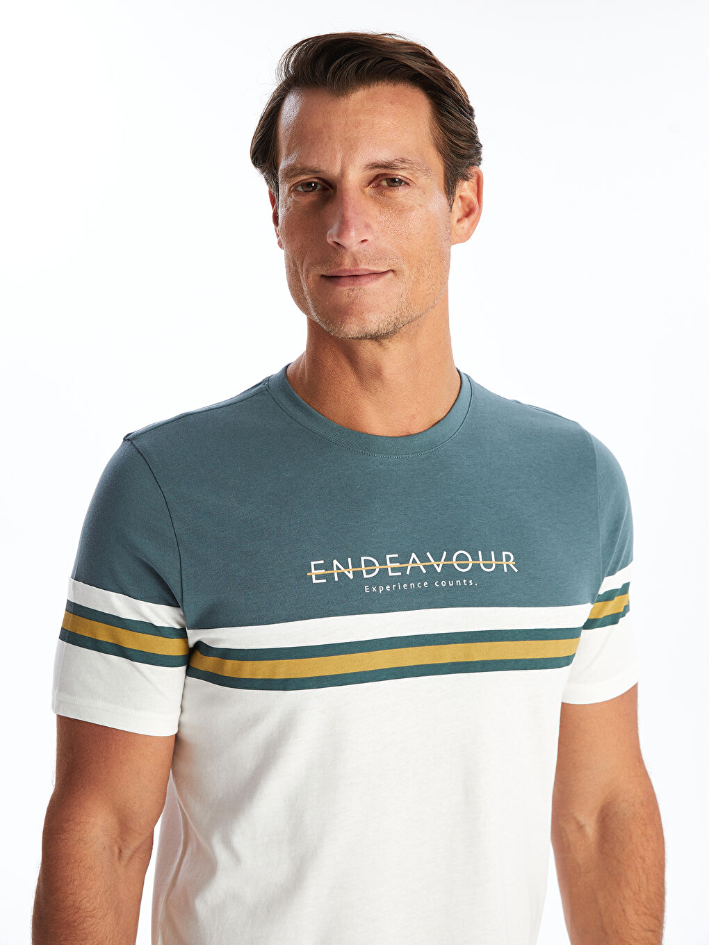 Crew Neck Short Sleeve Combed Cotton Men's T-shirt with Color Block -S4GL30Z8-VJ5