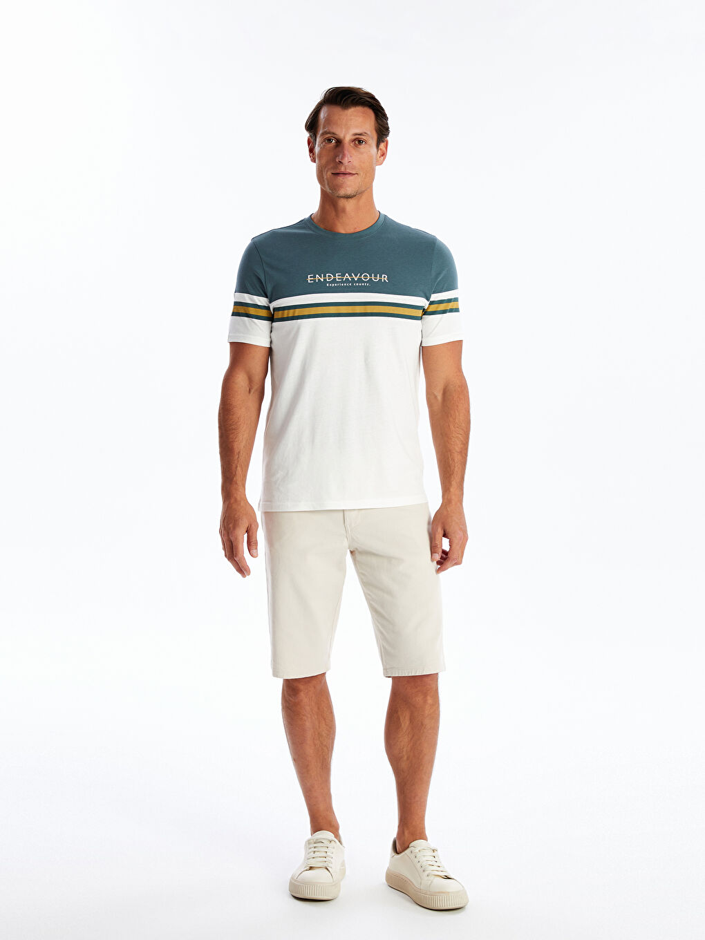 Crew Neck Short Sleeve Combed Cotton Men's T-shirt with Color Block -S4GL30Z8-VJ5