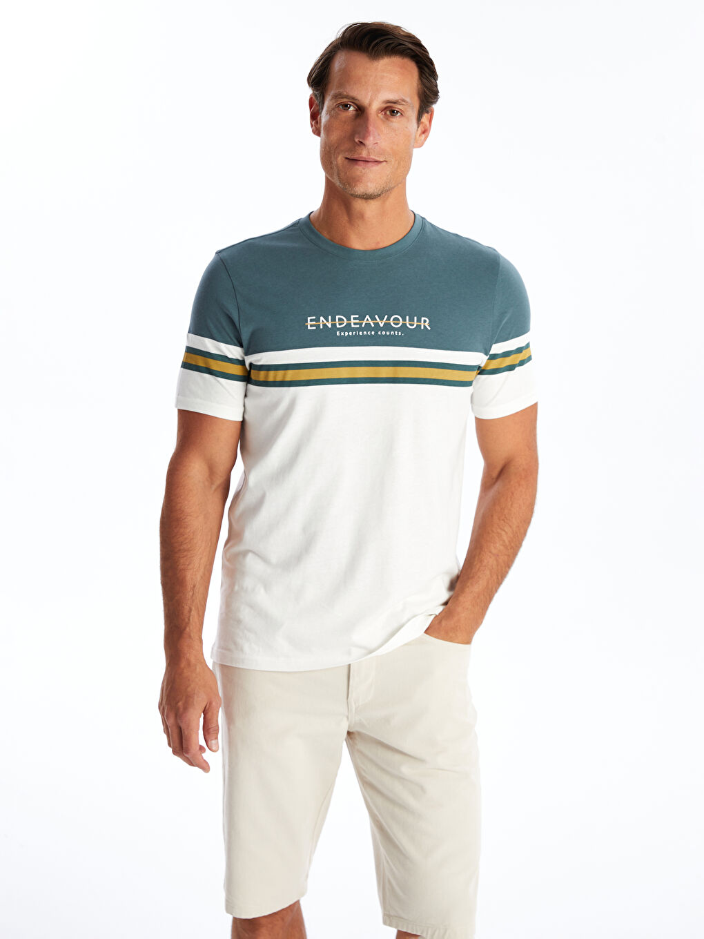 Crew Neck Short Sleeve Combed Cotton Men's T-shirt with Color Block -S4GL30Z8-VJ5