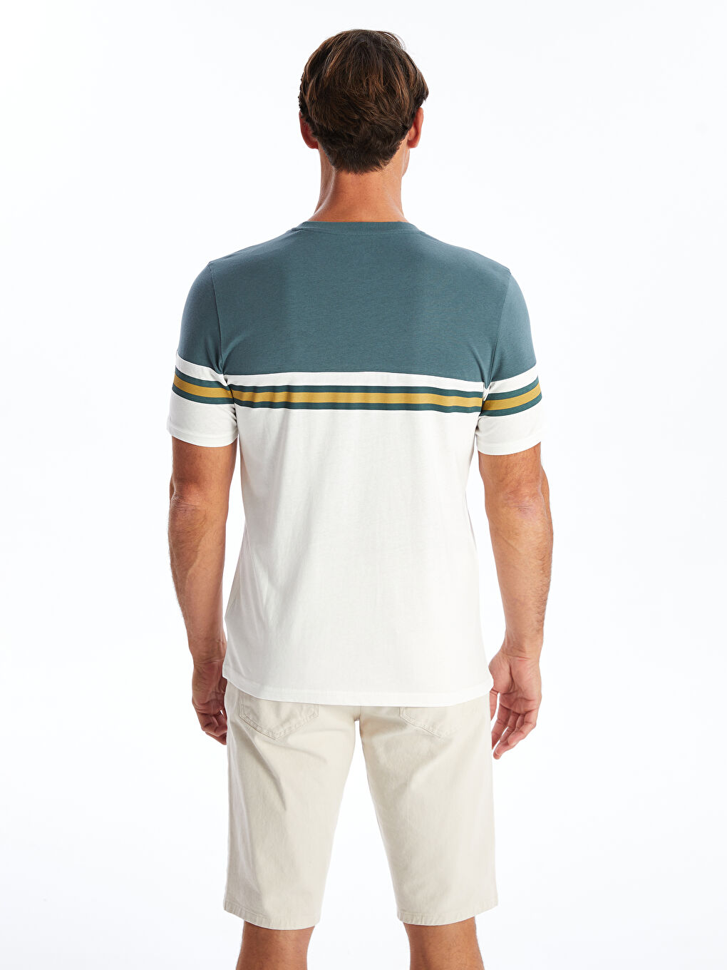 Crew Neck Short Sleeve Combed Cotton Men's T-shirt with Color Block -S4GL30Z8-VJ5