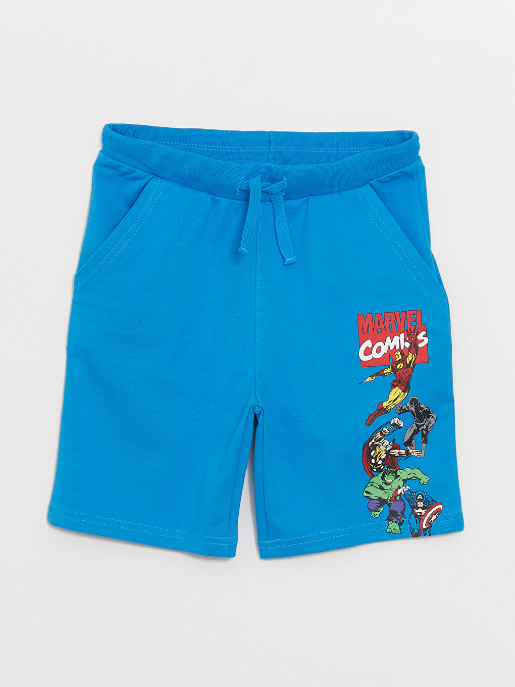 Mavi Beli Lastikli Marvel Baskılı Erkek Çocuk Şort