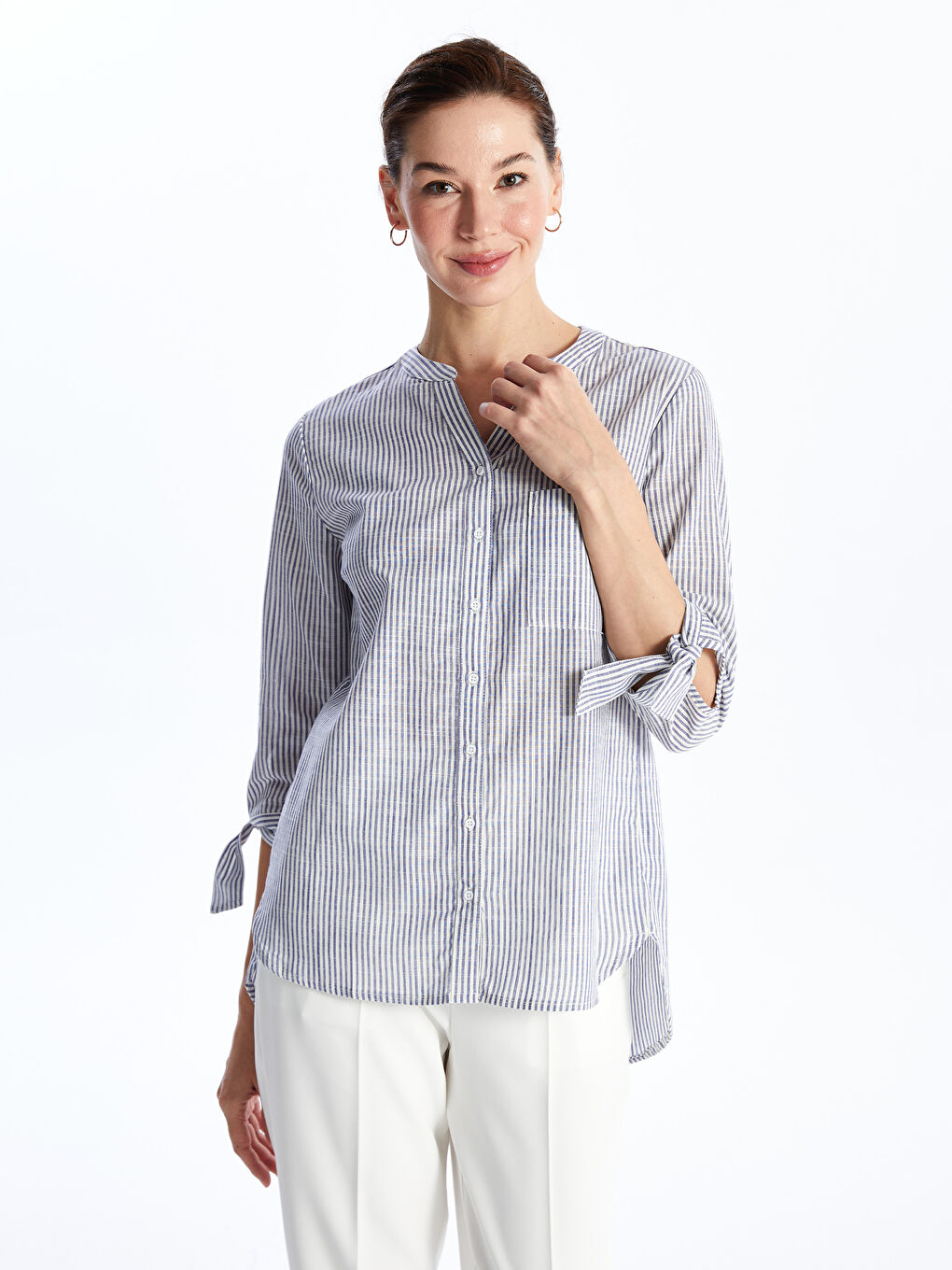 Chemise Rayée à Encolure en V échancré pour Femmes