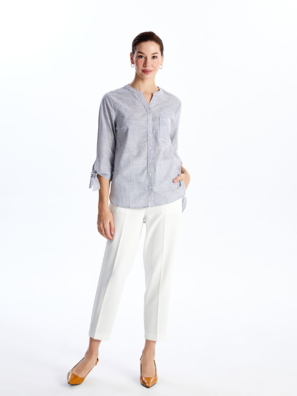 Chemise Rayée à Encolure en V échancré pour Femmes-2