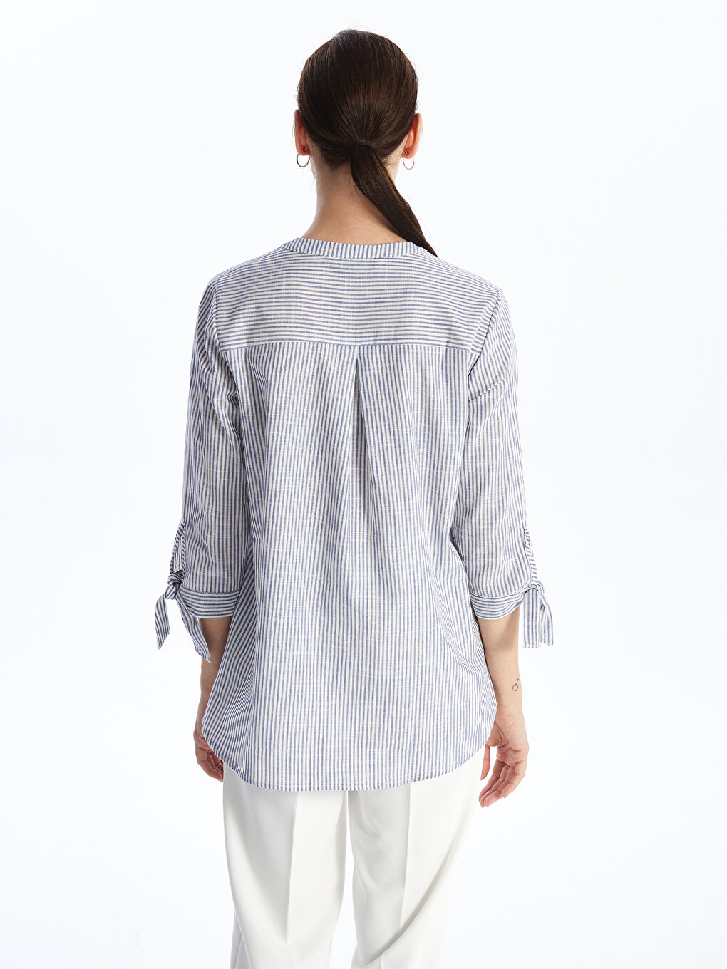 Chemise Rayée à Encolure en V échancré pour Femmes-4