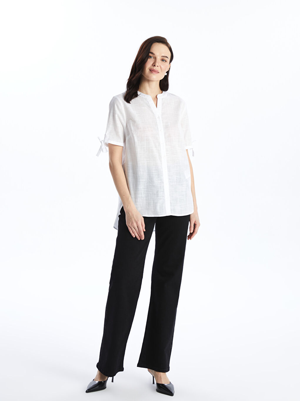 Notch Neck Plain Short Sleeve Women's Shirt -S4GL47Z8-EEW